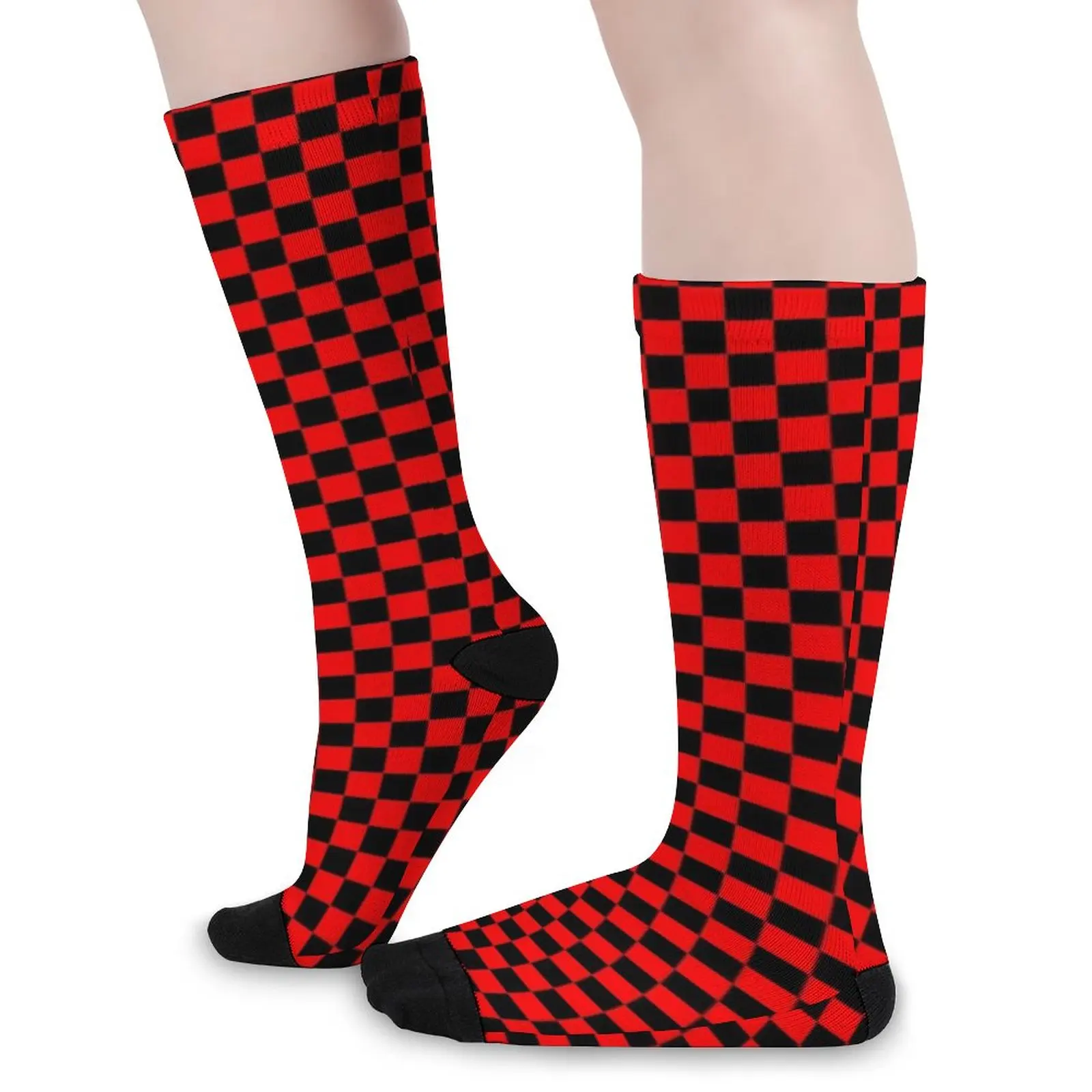 

Простые шахматные чулки, женские красные и черные клетчатые носки, дышащие носки, антибактериальные носки для скейтборда, идея для подарка