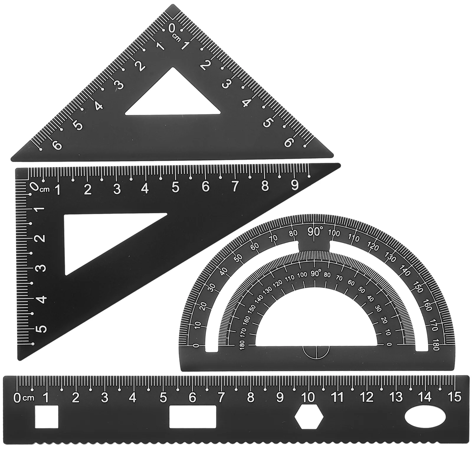 

4PCS Metal Ruler Set Geometry Tool Set Aluminum Triangular Ruler Protractor Scale Ruler Stationery Set for Pupils Students