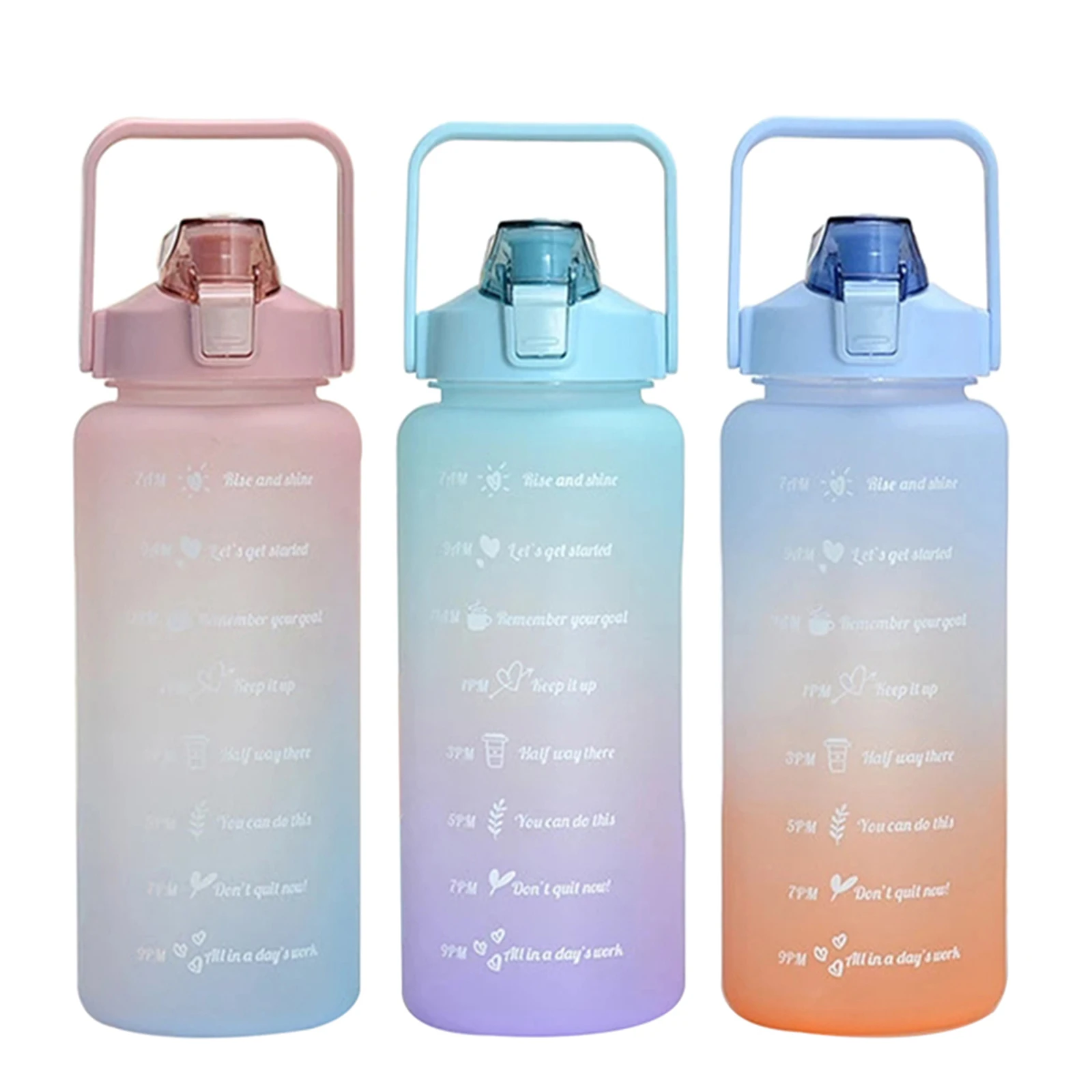 

2L Water Bottle With Straw Time Marker Plastic Water Cup Large Capacity Frosted Outdoor Sports Bottles botella de agua 2 litros