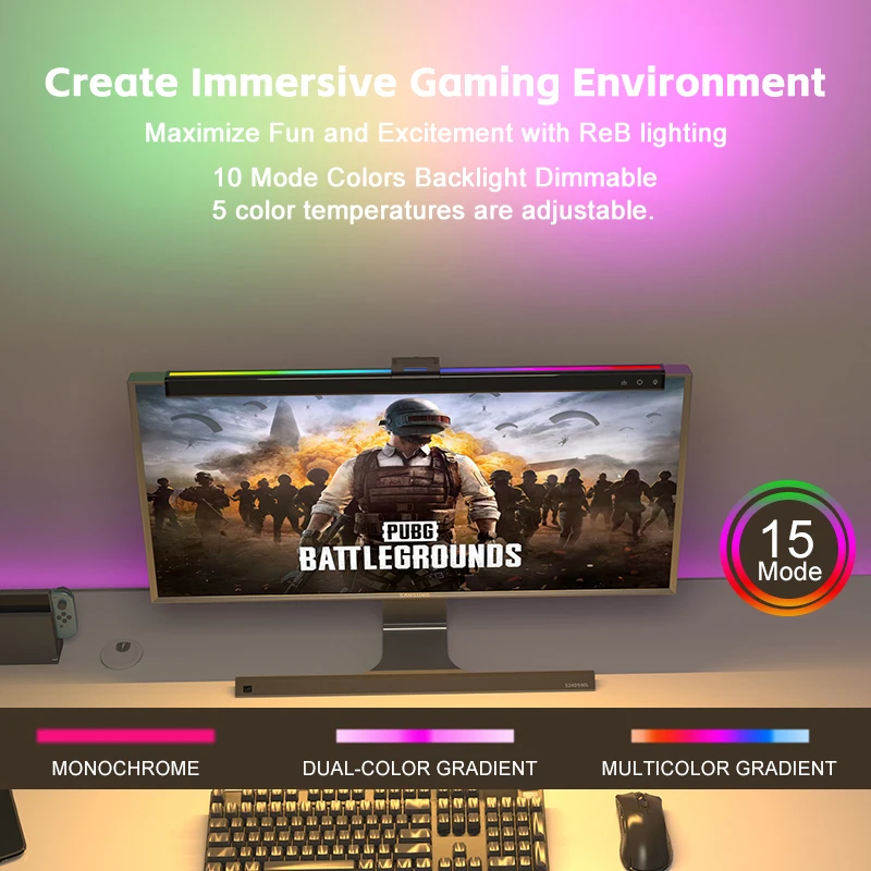 Фото Светодиодная лампа для создания игровой атмосферы RGB, 42 см, подвесная на экран ПК, с защитой для глаз, 5 цветов, для офиса/учебы/чтения №5