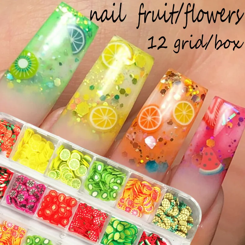 

HEALLOR 12 Grids/box 3D Fruit Mixed Tiny Slice Sticker Polymer Clay DIY Nail Design Nail Art Decoration Nails Accessories
