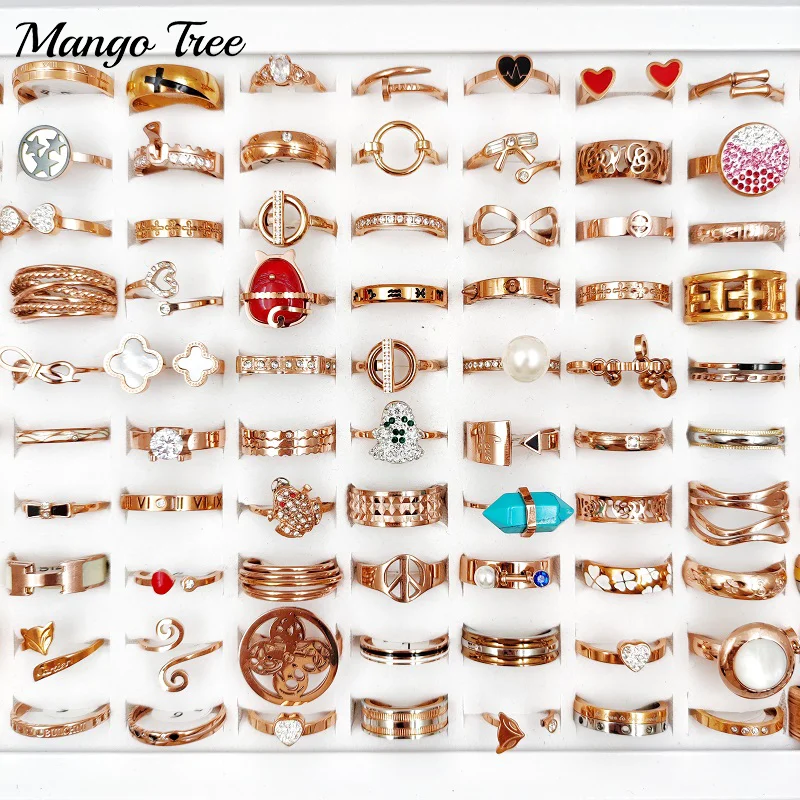 

10/20Pcs Rose Gold Color Titanium Steel Rings for Women Rhinestone Crystal Geometric Charm Ring Accessories Fashion Jewelry Gift