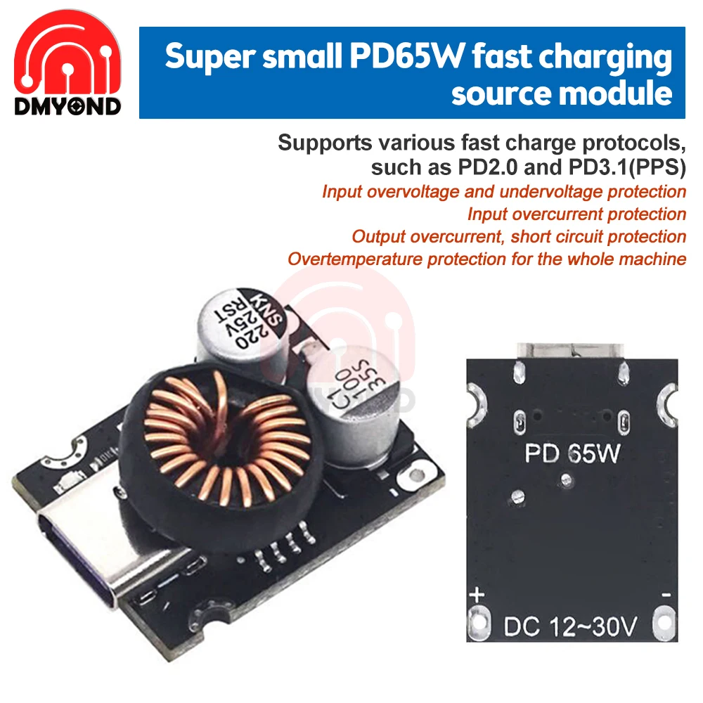 

65W Fast Charging Converter Board USB Qualcomm QC2.0 and QC3.0 Output Protocol Type-c Interface Fast Protocol FCP SCP AFC