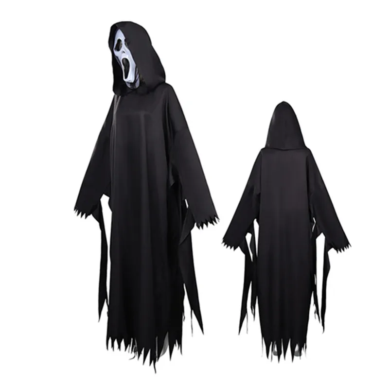 

Scream VI Grimace Killer Cosplay Costume Adult Black Hooded Cloak Robe Mask Outfits Halloween Carnival Suit