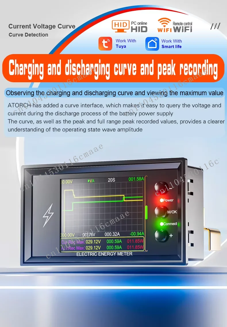 Фото ATORCH 0-420Volt Tuya WiFi Интеллектуальный тестер обнаружения емкости литиевой батареи DC Цифровой дисплей Ток Напряжение Кулон №4