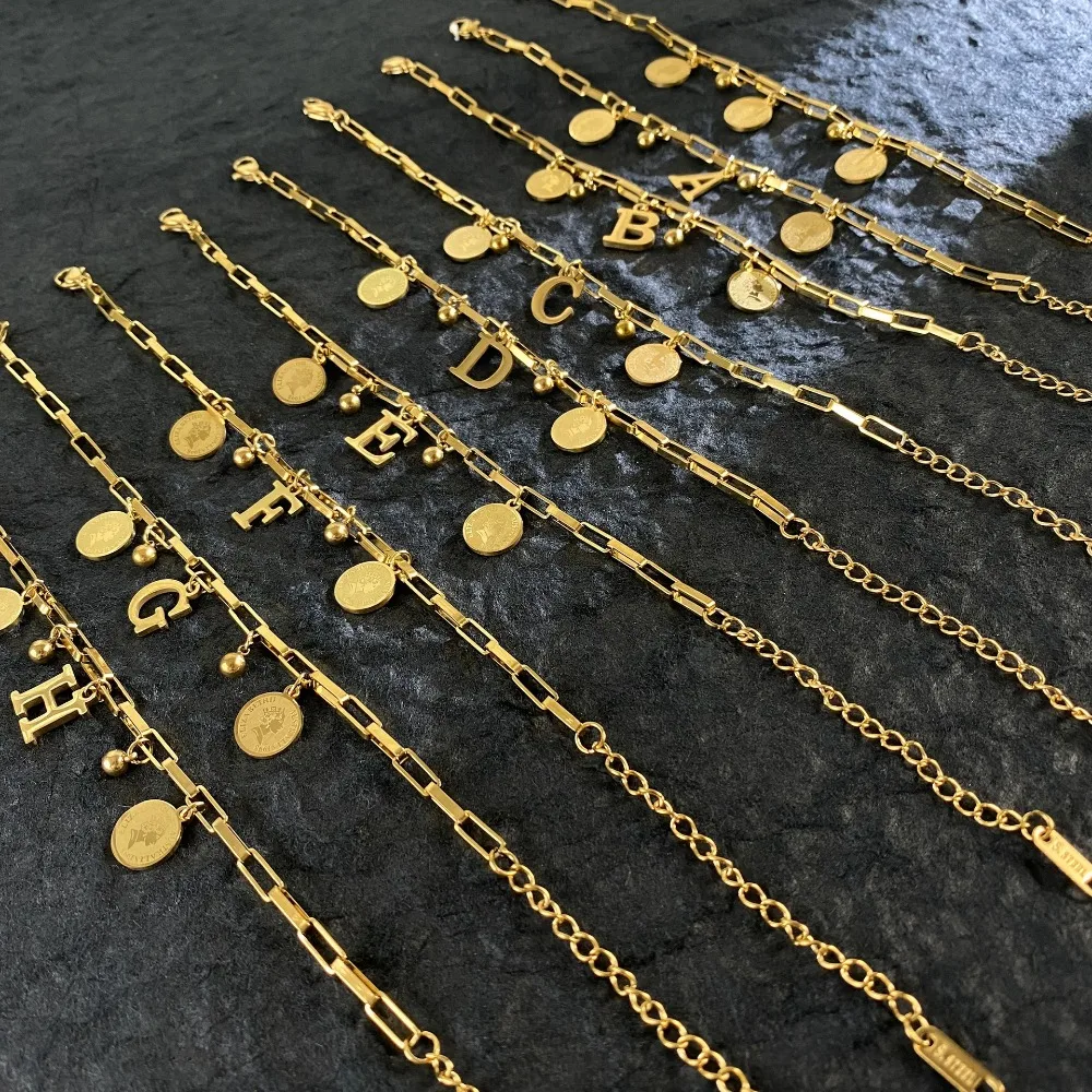 Женский позолоченный браслет из нержавеющей стали с монетами