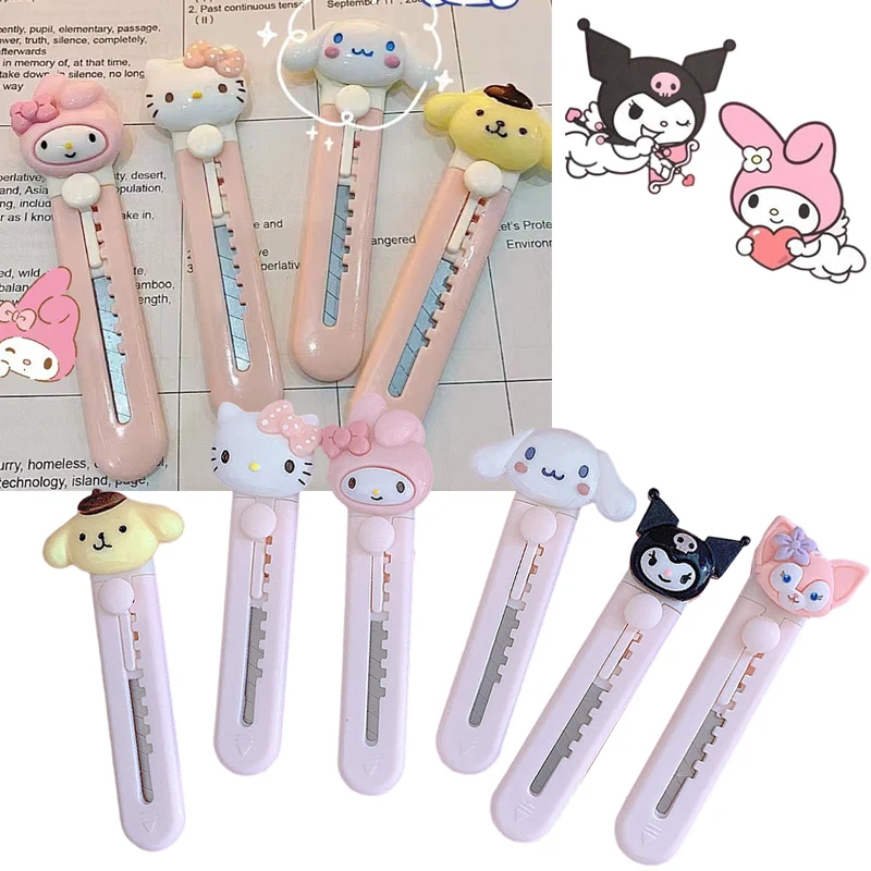 

Kawaii Sanrio Hello Kitty Utility Knife Melody Cinnamoroll Portable Paper Cutter Unboxing Artifact Knife Student Stationery Gift