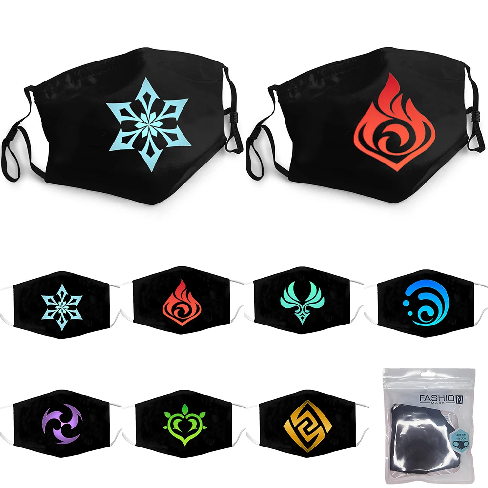 

Маски для косплея Для Взрослых Genshin Impact Game, многоразовые моющиеся защитные регулируемые черные маски Pm2.5 унисекс, регулируемые повязки-петл...