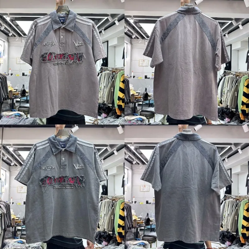 

Oversized Washed Embroidery Letters Damaged T-Shirt Men Women Best Quality Short Sleeve T Shirt Tops Tee