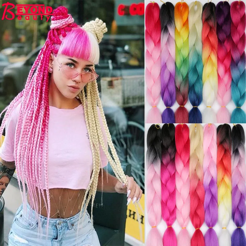 

24 дюйма, 105 цветов, светящиеся плетеные волосы Джамбо, предварительно растягивающиеся синтетические волосы Омбре для наращивания крючком в ...