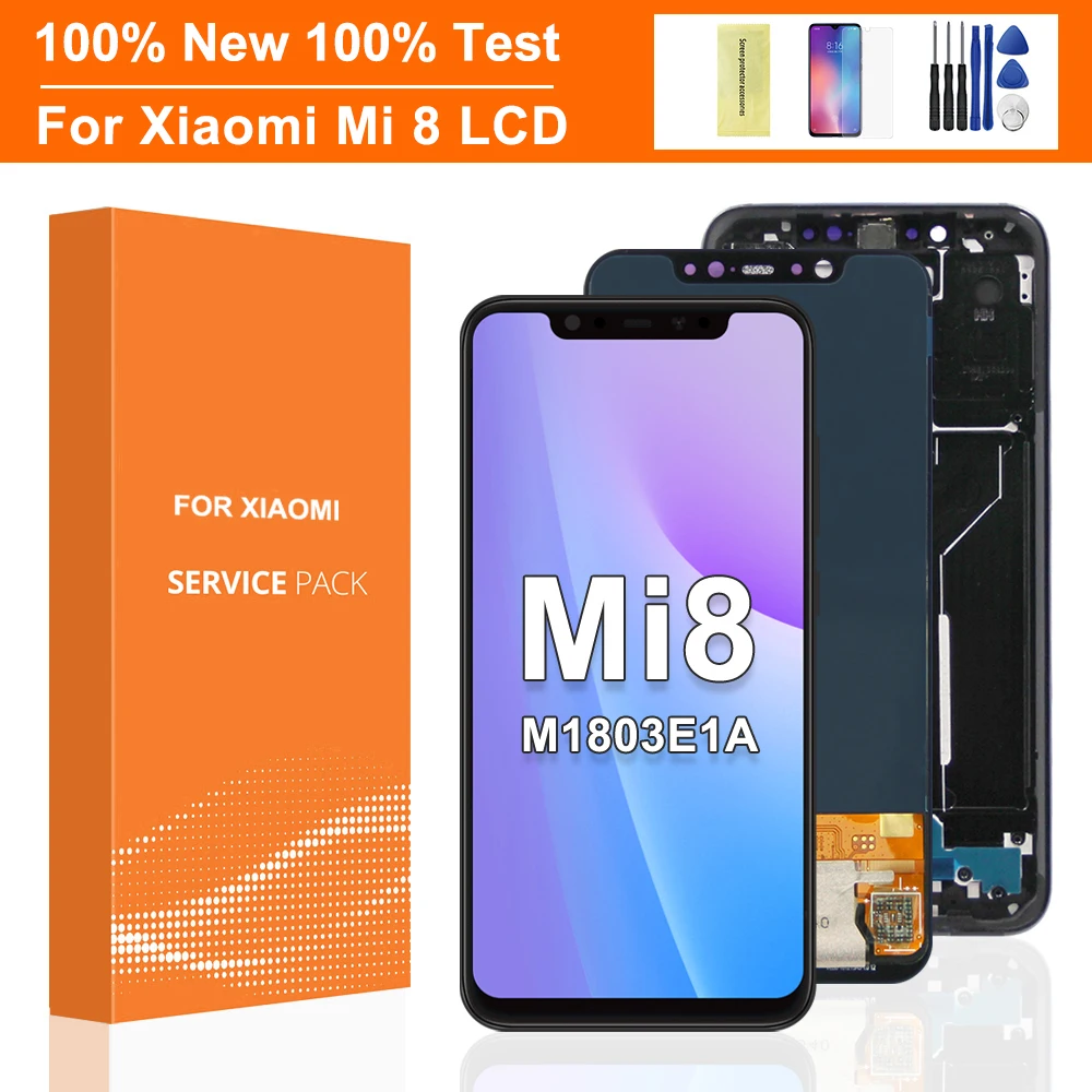 Сменный ЖК-дисплей 6,21 дюйма Super AMOLED Mi 8, сенсорный экран с дигитайзером и рамкой в сборе для Xiaomi Mi 8, Mi8, M1803E1A