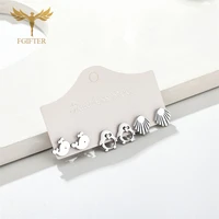 women girl kids earrings cute dolphin penguin shell stud earring set 3 pairs stainless steel jewelry children student gift