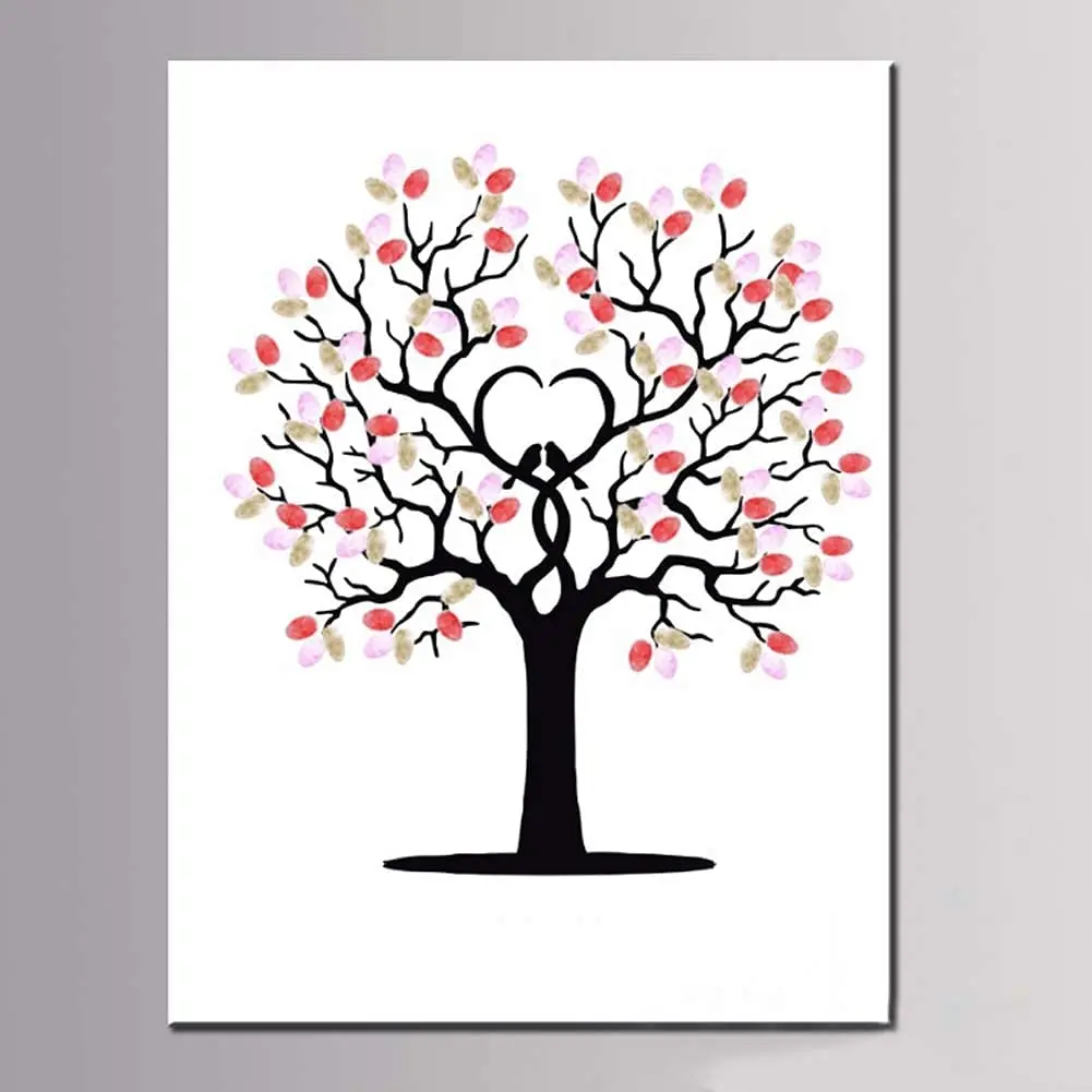 

2022 New Multi Size DIY Wedding Fingerprint Tree Signature Guest Book Anniversary Frameless Canvas Painting Party Gift Painting