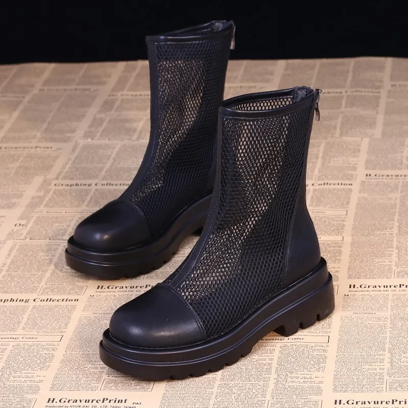 

Ботинки женские короткие из натуральной кожи, толстая подошва, сетчатые простые универсальные дышащие, на тонкой плоской подошве, для весны и лета