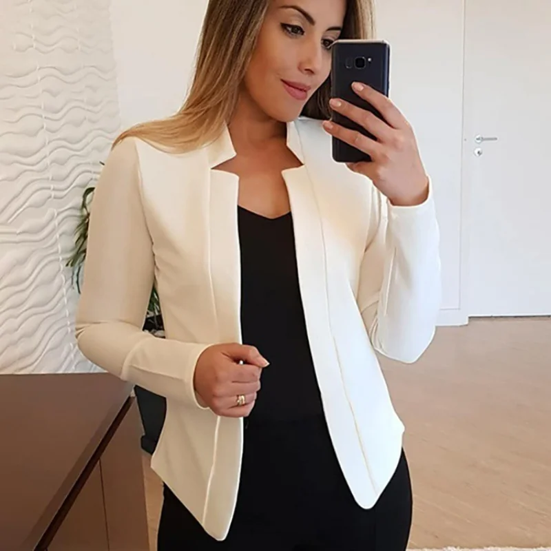 Fashion Long Sleeve Cardigan Blazer for Women Casual Jacket Women 2023 New Autumn and Winter Solid Color Cropped Blazer