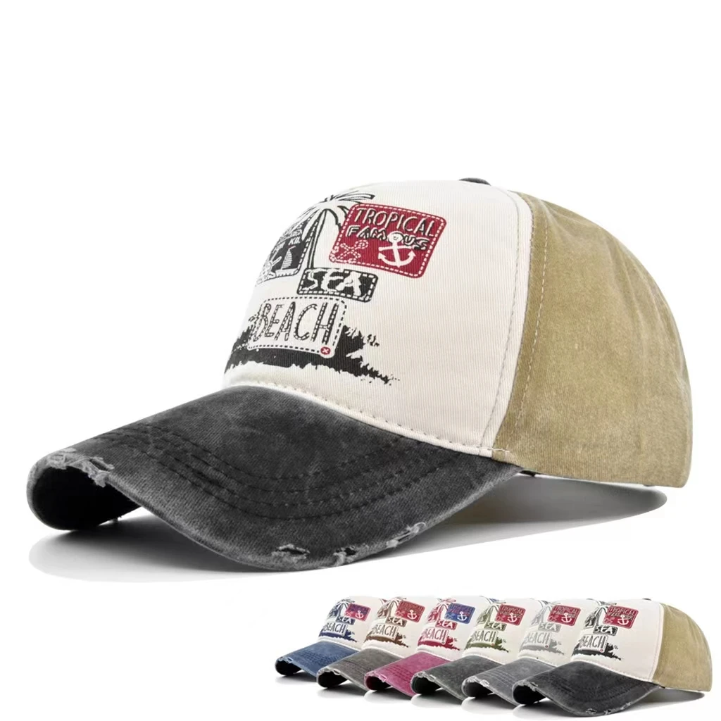 

Унисекс, потертые хлопковые шапки для папы, бейсболка, регулируемая Снэпбэк Кепка, Пляжные шапки с принтом, головные уборы с вышивкой
