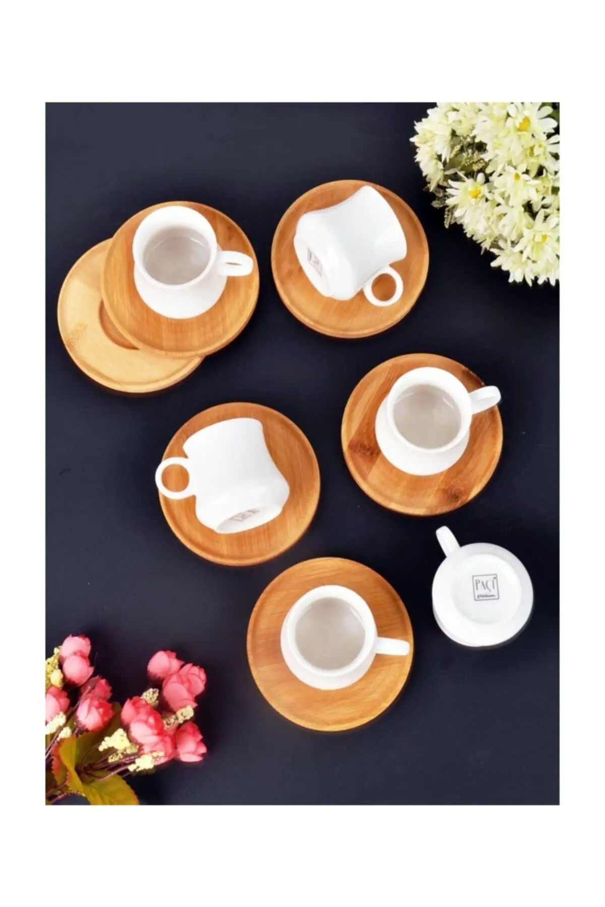

Amazing Turkish Greek Arabic Coffee & Espresso Cup Set Bamboo Plate Porcelain Coffee Cup Set