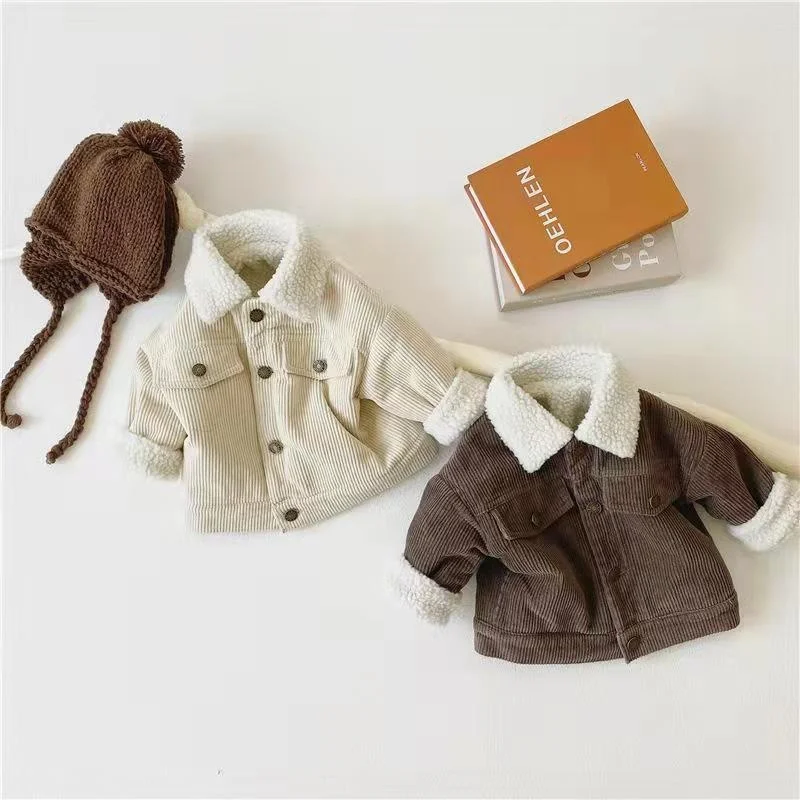 

Children Jackets Coat Winter Warm Girl Boy Lapel Collar Fleece Corduroy Coat Clothes Fashion Korean Toddler Kids Warm Outerwear