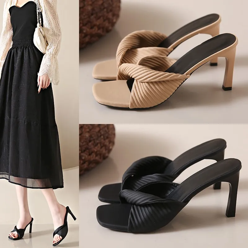 

Шлепанцы женские на среднем каблуке, сандалии под платье, пляжные шлепанцы, тапочки с ремешком на пятке, летняя модная обувь, 2023