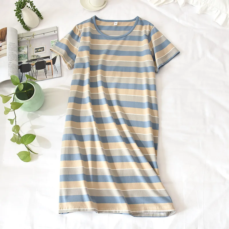 Women Sleepwear Night Gown Cute Ladies Summer Cotton Nightdress Home Wear Thin Style Pajamas Can Be Worn Outside Sleeping Dress