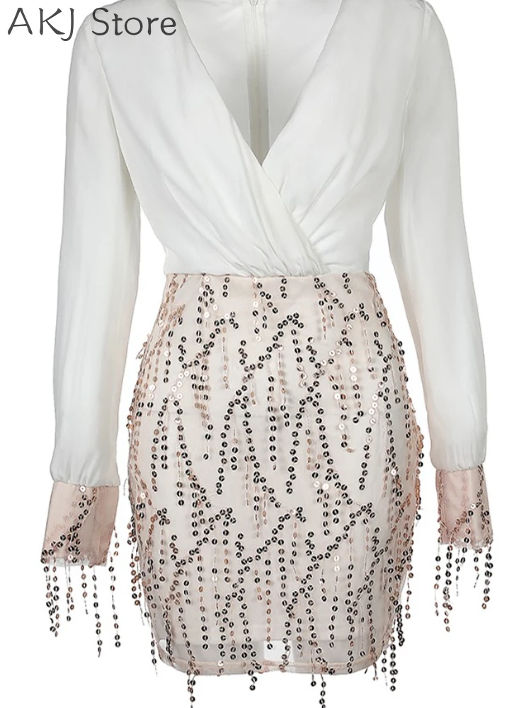 Женское вечернее платье с V-образным вырезом и рукавами-фонариками прозрачное