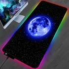 Коврик для мыши космический Moon RGB, большой размер XL, 900x400 мм, игровые аксессуары для ПК, компьютерный ковер, клавиатура, USB, Настольный коврик, коврики с логотипом CS GO