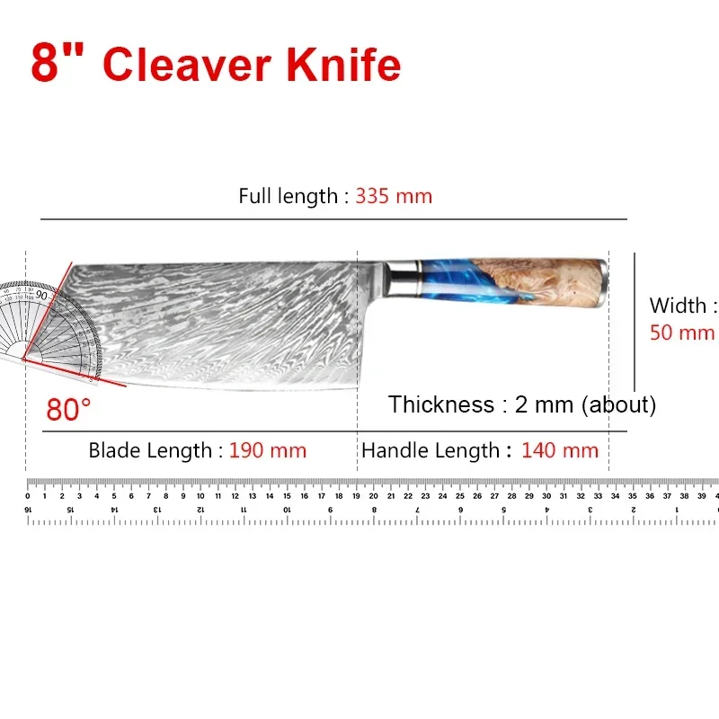 8-дюймовый дамасский нож для измельчения овощей мяса ручка из резины кухонные