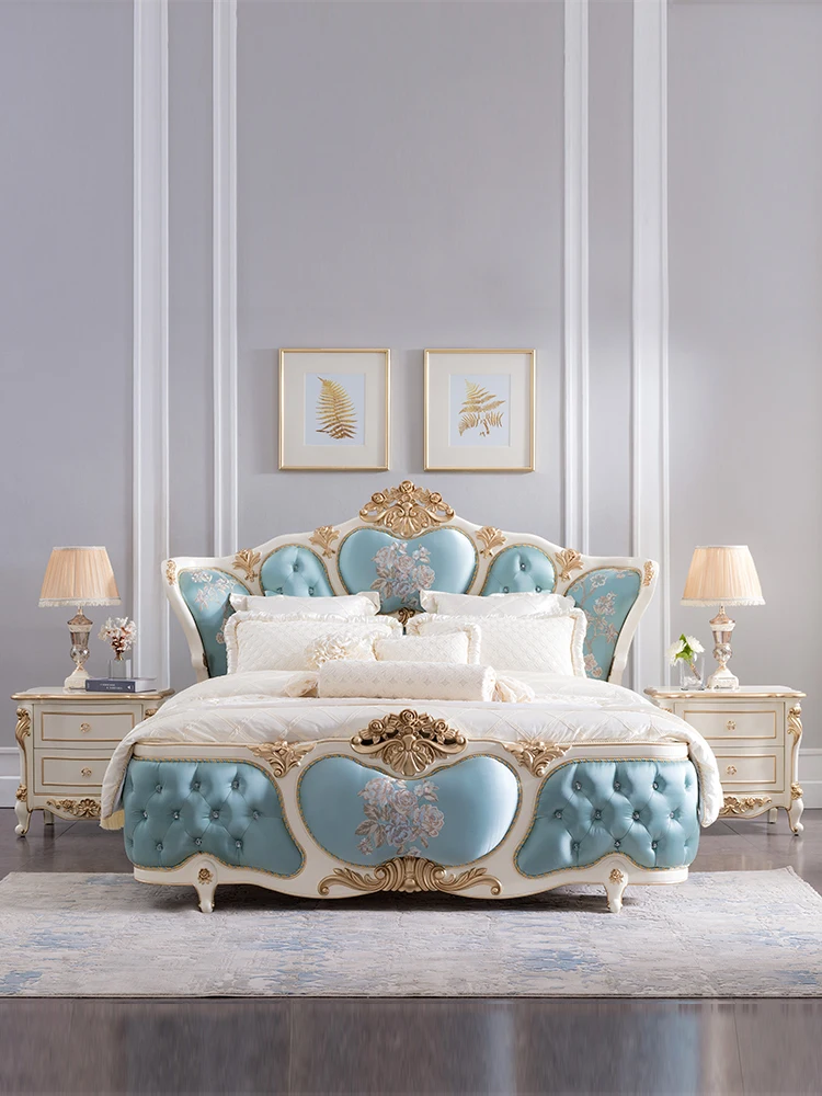 

Французская мебель, роскошная высококлассная Европейская матерчатая цельная деревянная принцесса, Главная спальня 1,8 м, свадебная кровать F6