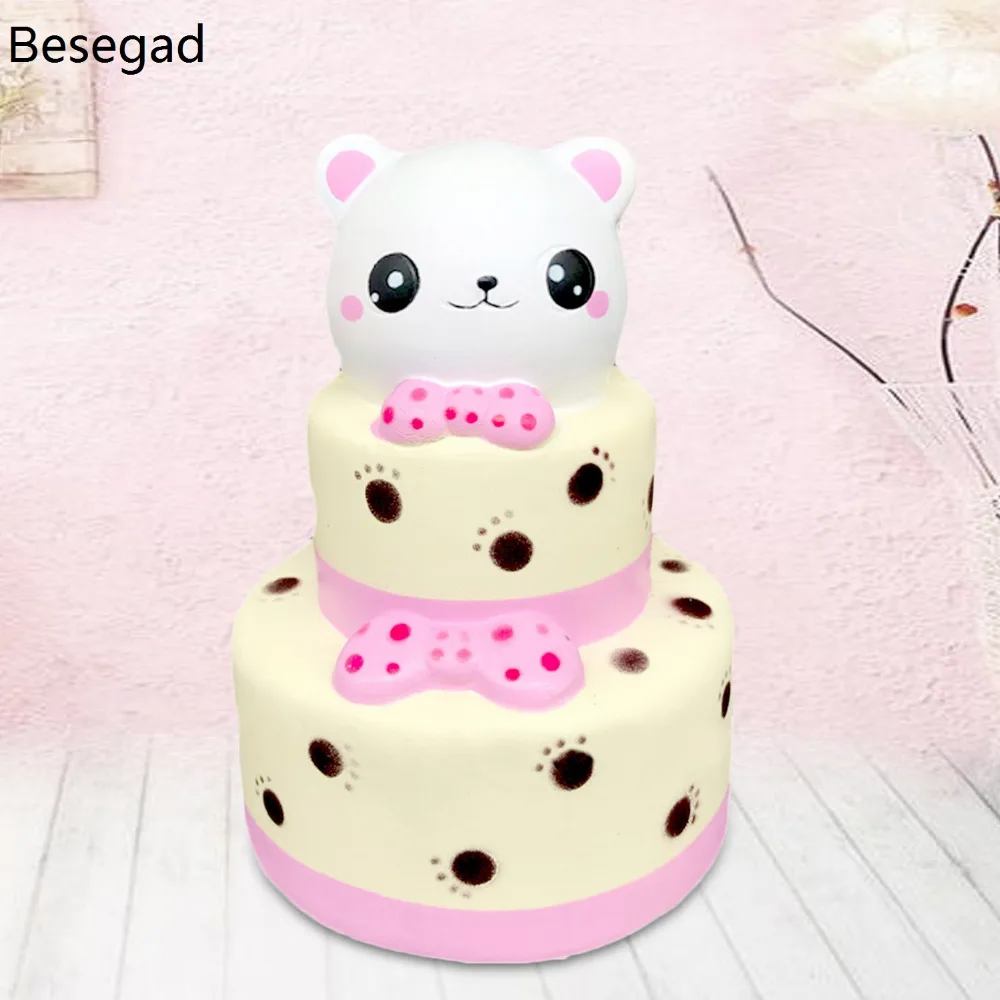 Besegad Jumbo Big Cute Kawaii 3-Layer Cake Bread Squishy Squishi Squeeze Toy Slow Rising for Children Relieves Stress Anxiety