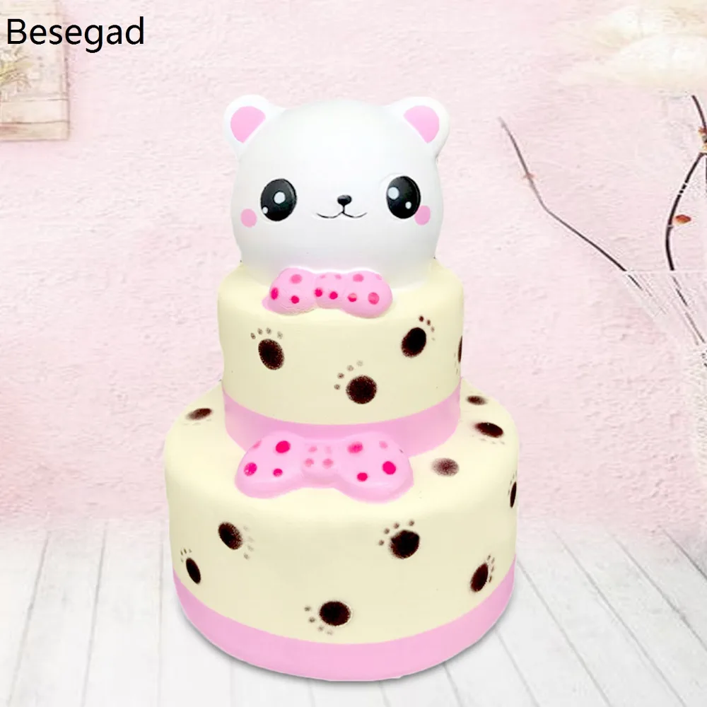 

Besegad Jumbo Big Cute Kawaii 3-Layer Cake Bread Squishy Squishi Squeeze Toy Slow Rising for Children Relieves Stress Anxiety