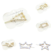 1set korea simple metal hair clips for women geometric gold color hairpins hair accessories pearl barrettes clips