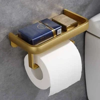 1 pcs wall mounted gold toilet paper holder tissue tissue roll holder with phone storage shelf bathroom accessories