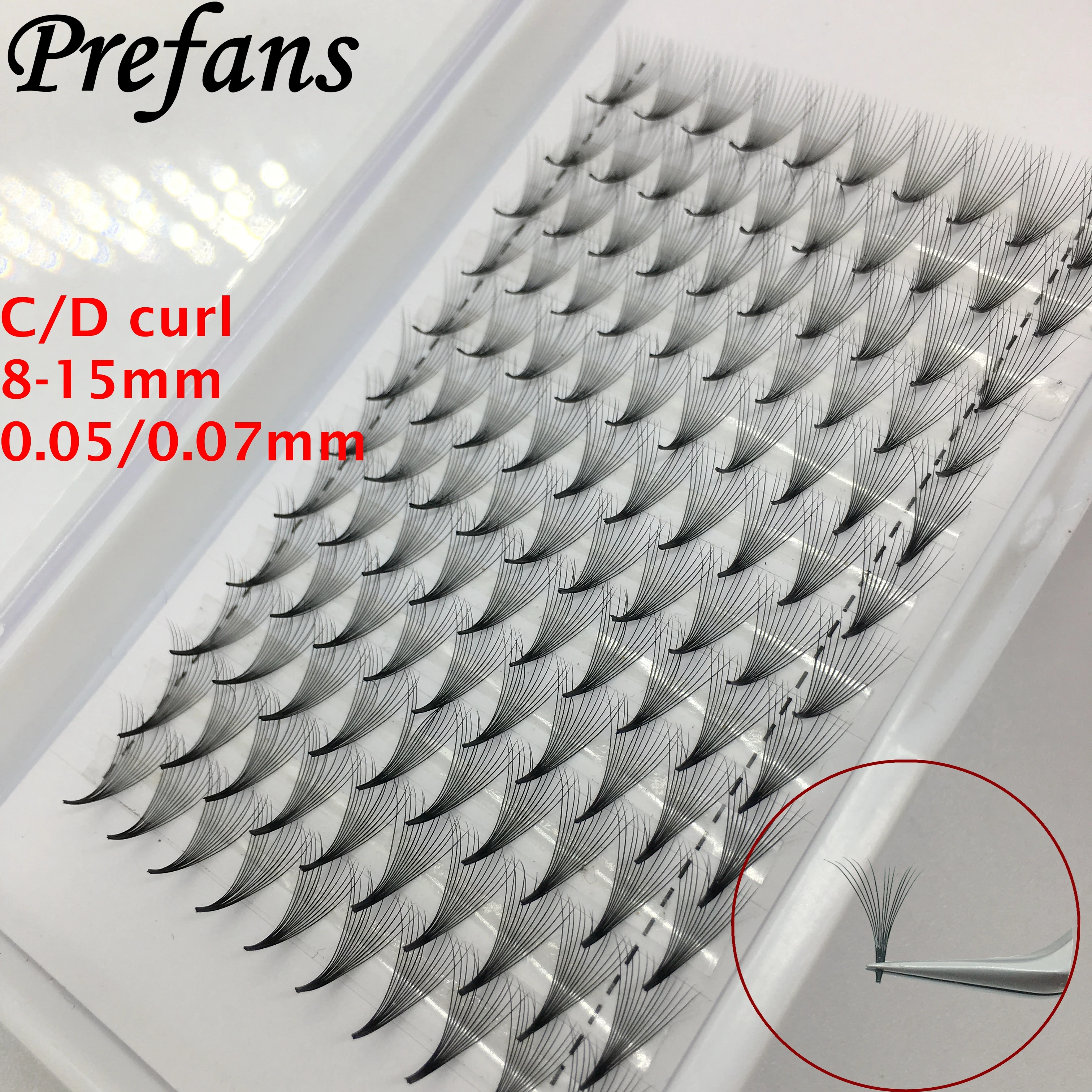 

Pointy Base Sharp Stem Eyelashes Wholesale 10D Easy Grafting Volume Lashes Extension C D CC DD Hot Selling PREFANS