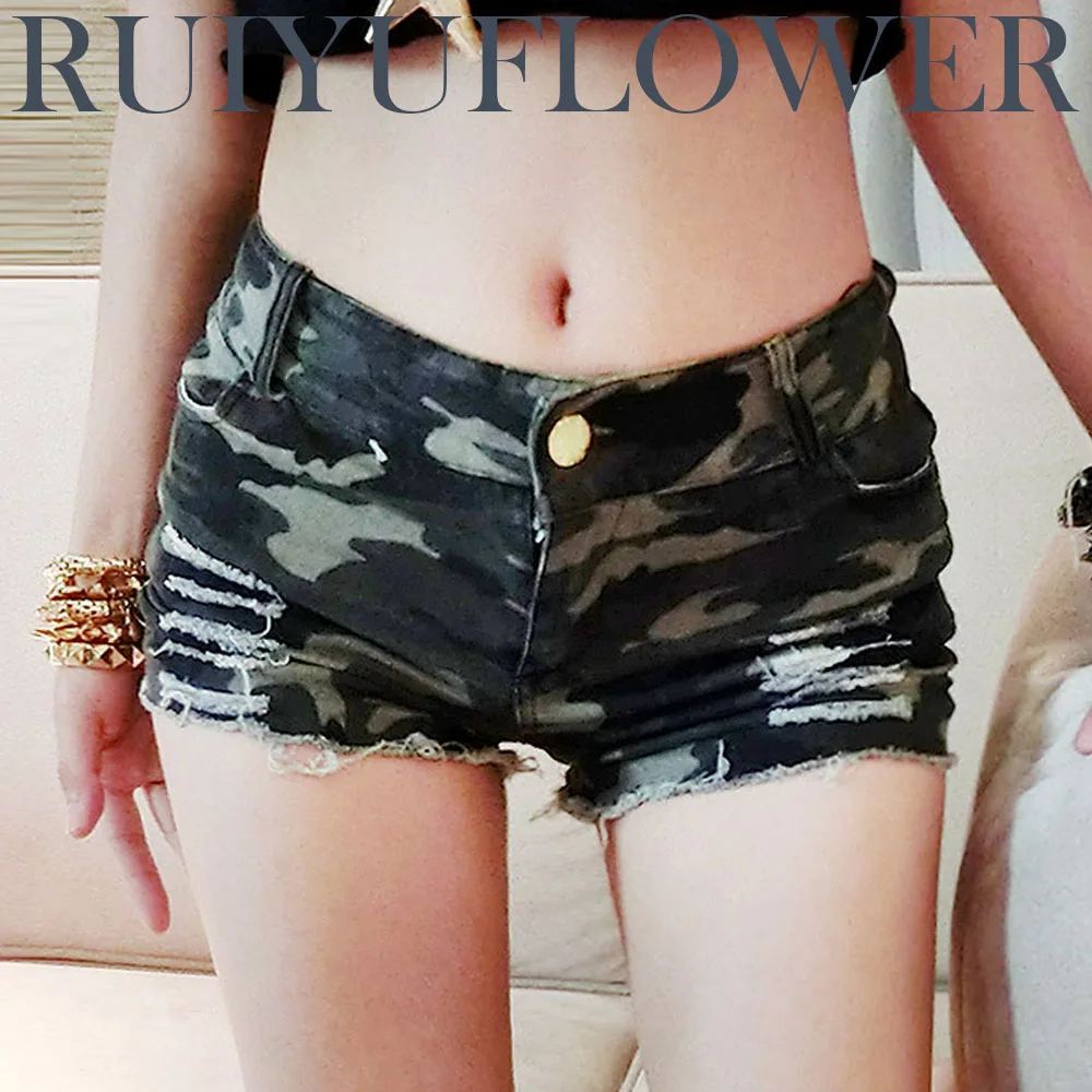 

Летние женские пикантные обтягивающие камуфляжные джинсовые брюки со средней талией, пляжные спортивные шорты, костюм, женская одежда, мин...