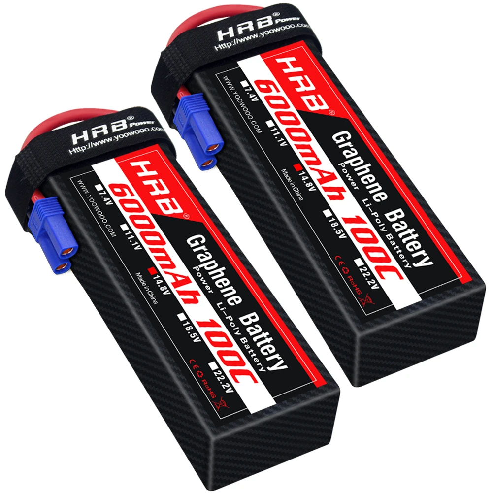 HRB 2S 3S 4S 6S 6000 мАч графеновая батарея 100C RC Lipo аккумулятор 11 1 В 14 8 в с разъемом XT90 EC5