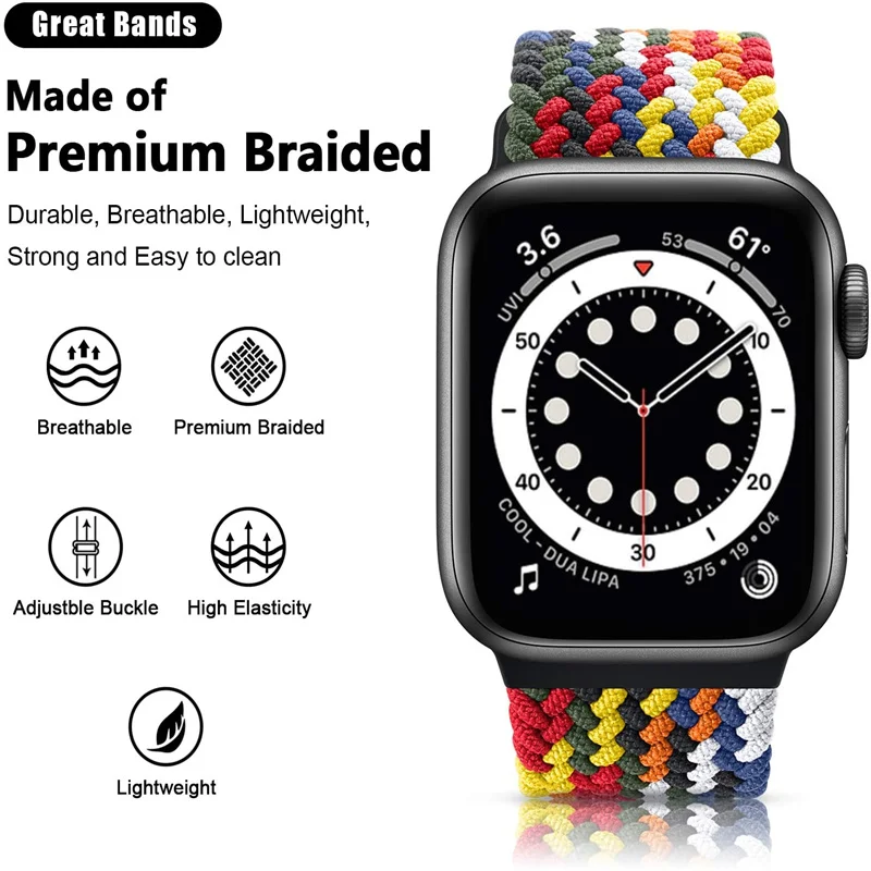 Braided Loop Strap for Apple Watch Band 44mm 40mm 49mm 45mm 41mm 42mm 38mm Nylon Solo Bracelet iWatch Series Ultra 8 7 6 SE 5 4