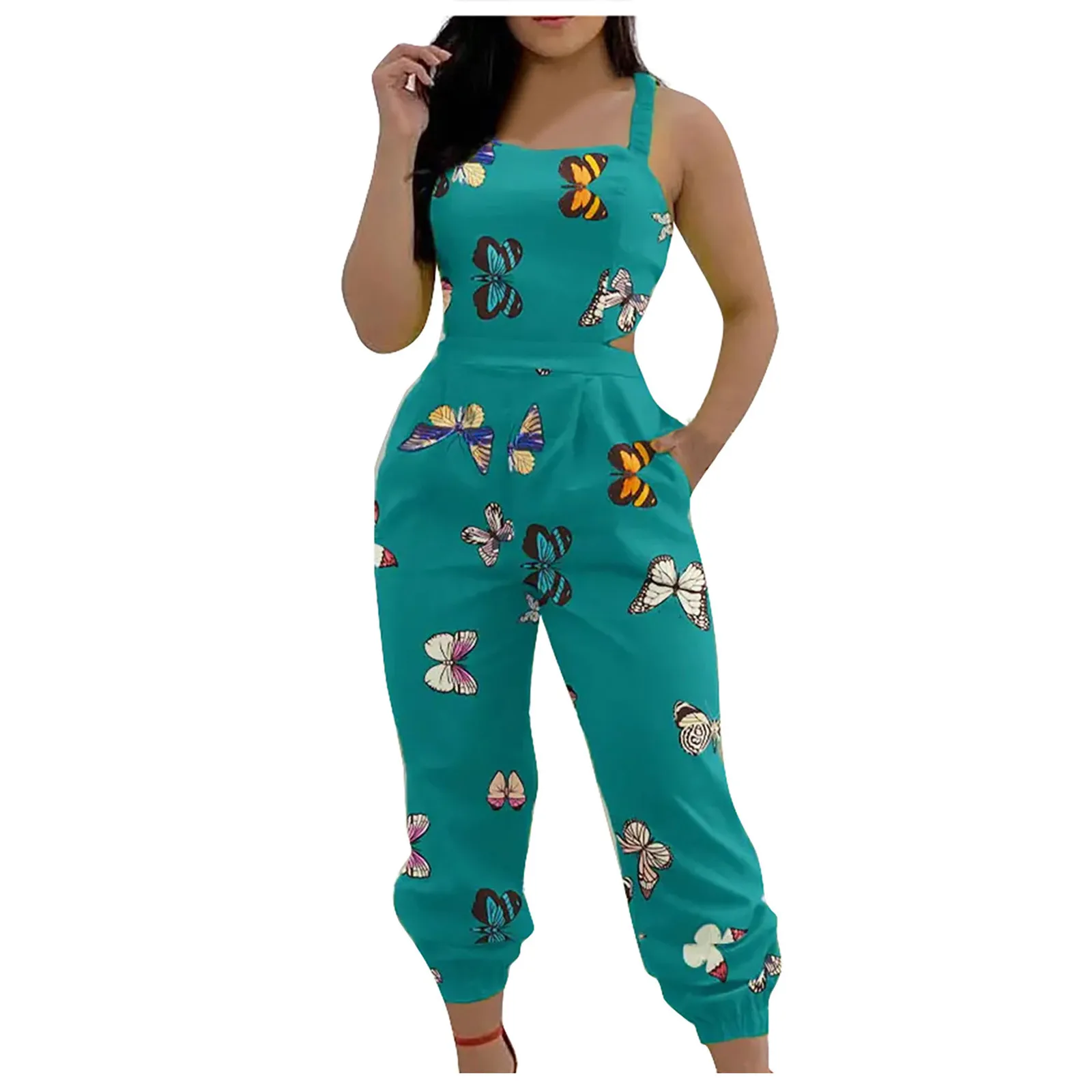 

Women Summer Boho Jumpsuit Casual Sleeveless Wide Leg Overalls with Pockets Vintage Romper Loose Suspender Trousers Pants