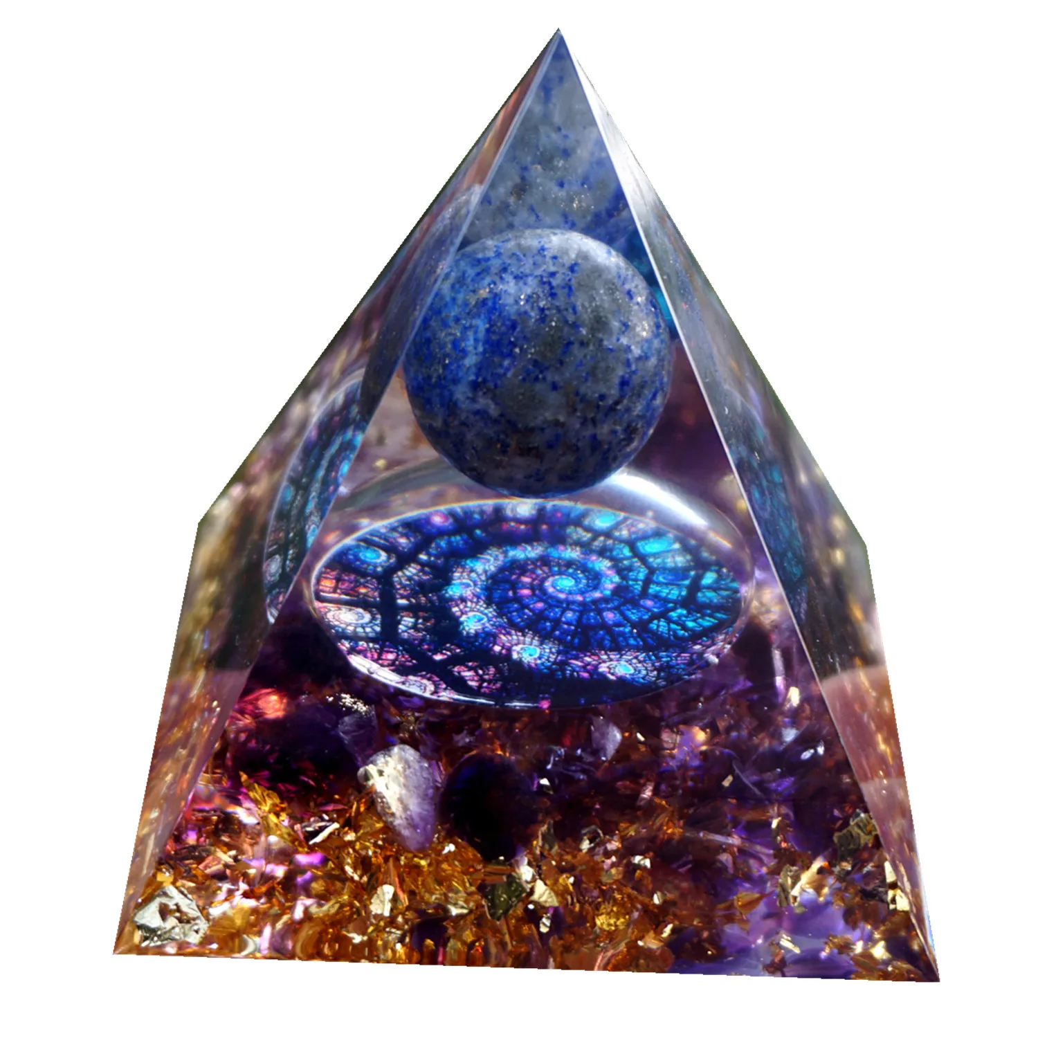 

HANDMADE LAPIS LAZULI SPHERE AMETHYST ORGONE PYRAMID REIKI ENERGY CRYSTAL HEALING ORGONITE PYRAMIDE