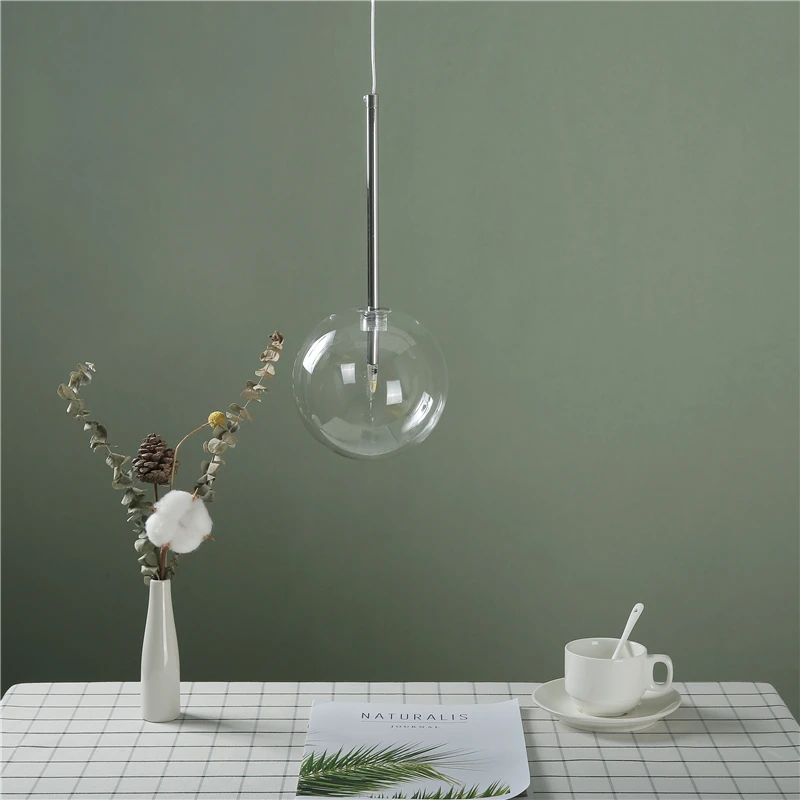 Дешево Современная прозрачная зеркальная лампа для спальни, декор для гостиной, подвесные лампы в скандинавском стиле, круглые хромированные осве...