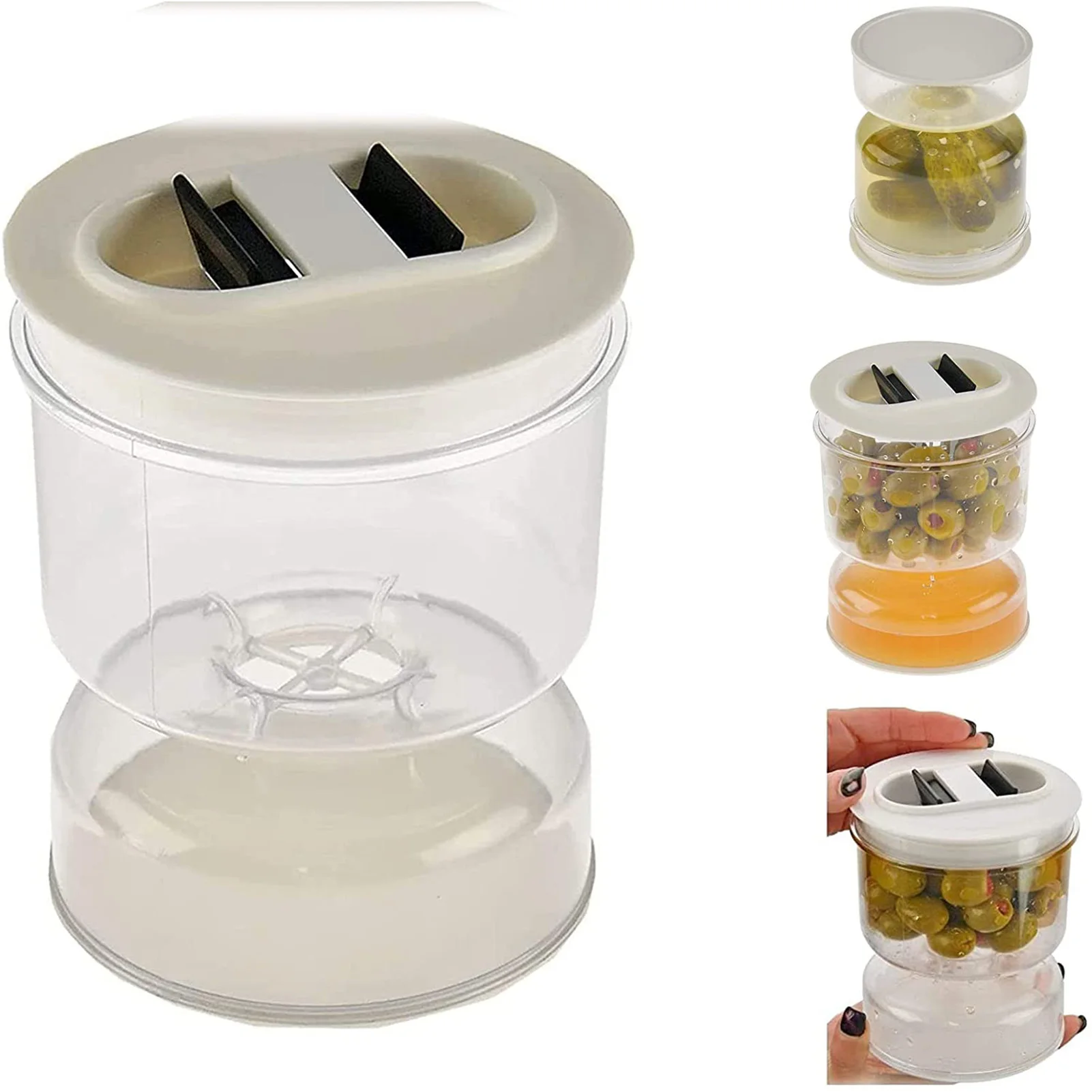 Pickles Jar Dry and Wet Dispenser Pickles Hourglass Jar with Strainer Food Container for Home Kitchen  Separator Small Organizer