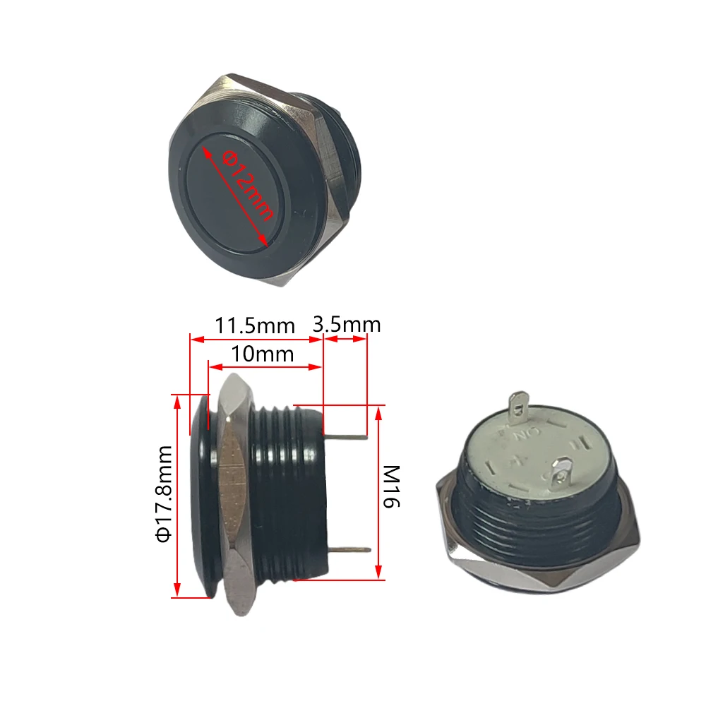 ity 16 mm krótki czarny metalowy przełącznik przyciskowy skok wodoodporny brak światła chwilowy stałego dotykowego 1NC L = 11 5