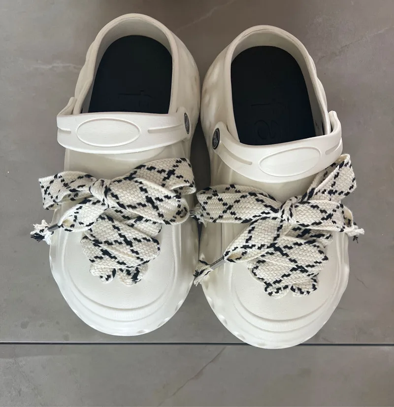 1 Pair Hole slippers Shoelaces White Black Shoes Strings For Women New Flat Laces Accessories