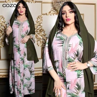 2022 new floral print muslim dress women abaya dubai arab arabic turkey morocco kaftan islamic clothing india gown robe vestido