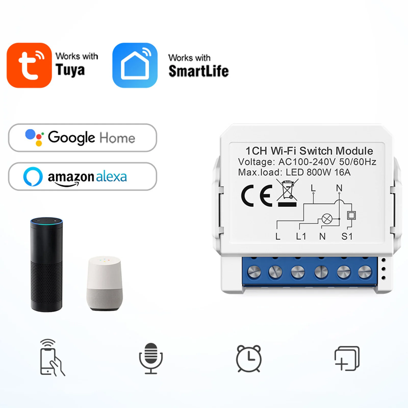 

Durable WiFi Circuit Breaker Control Lights 1 Pc. 2.4Ghz AC 100-240V Circuit Breaker Overload Protection Smart WiFi