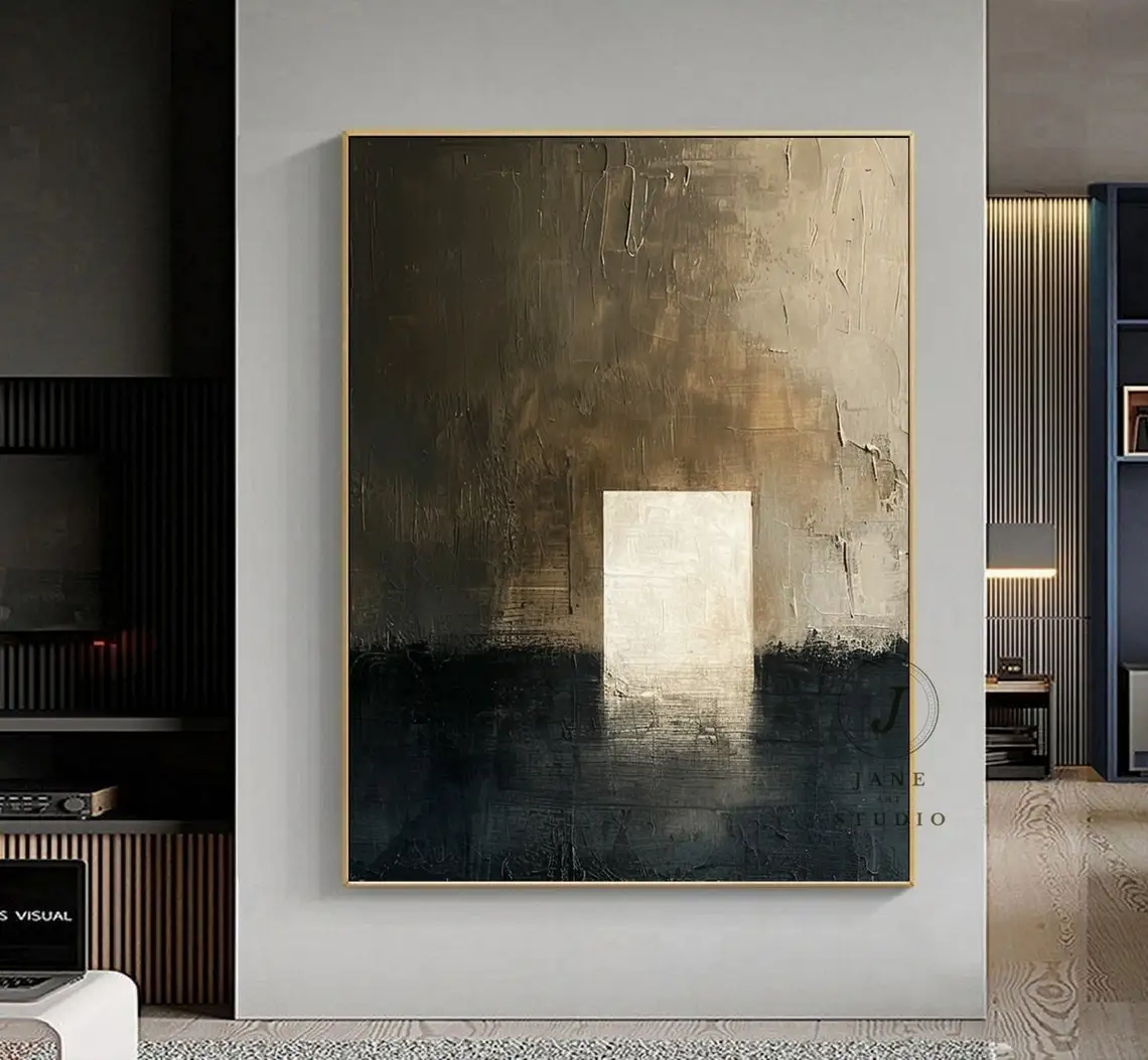 

Большая абстрактная картина маслом золотистого и коричневого цвета