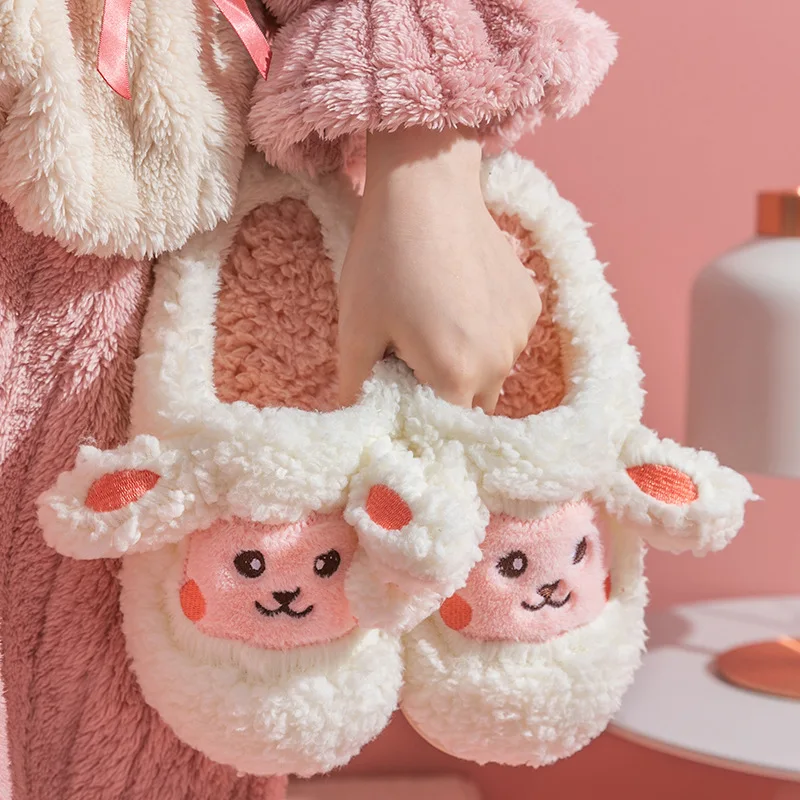 

Cute Animal Slippers For Women 2022 Kawaii Girls Fluffy Winter Warm Slippers Woman Cartoon Sheep Home Slippers Funny Shoes