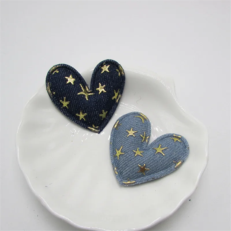 

4.5cm 30pcs Kawaii Denim Heart Padded Appliques for DIY Children headwear Accessories DIY patches Baby Garment Accessories