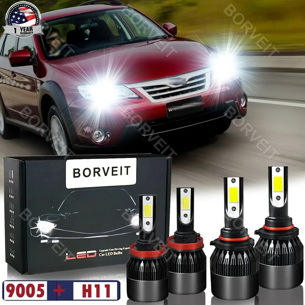 4Piece Set White LED Headlight High&Low Light Bulbs For Subaru Impreza 2008-2011
