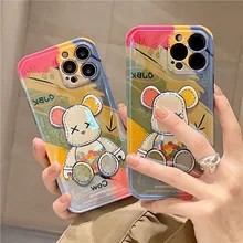 Violent Bear Graffiti Blu-ray Phone Cases For iPhone 13 12 11 Pro Max XR XS MAX X 7/8Plus 2022 Couple Fashion Anti-drop Cover