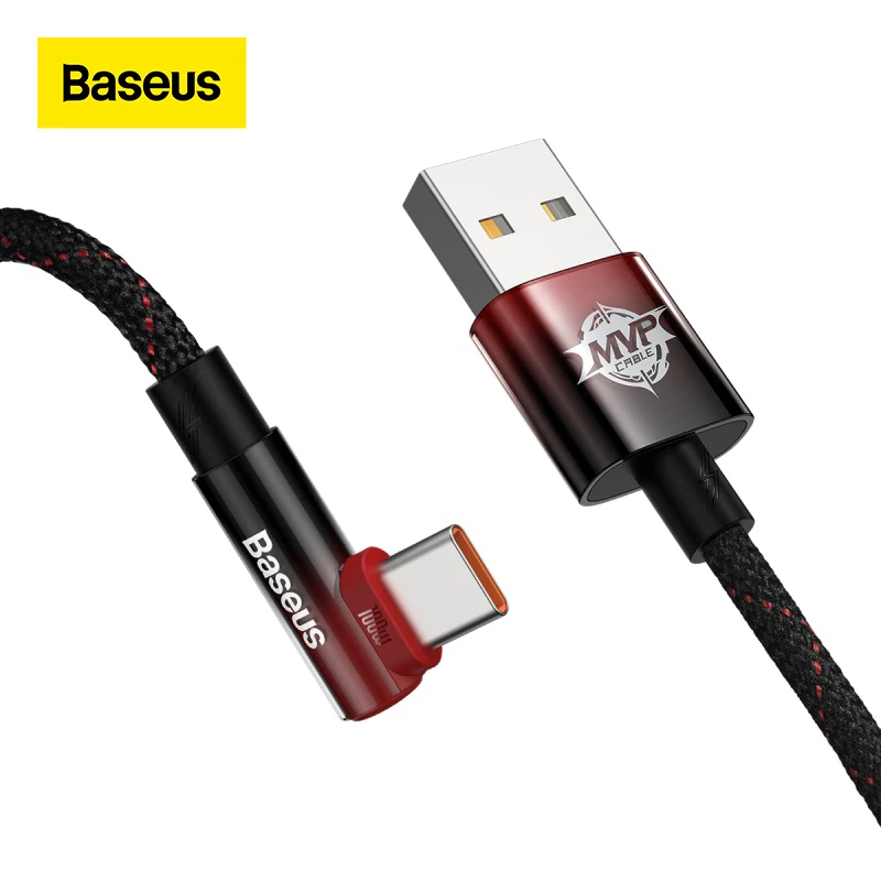 Baseus-Cable USB tipo C de carga rápida, Cable de juegos QC 100 de 90 grados, 3,0 w, para Xiaomi, Samsung S20, S21